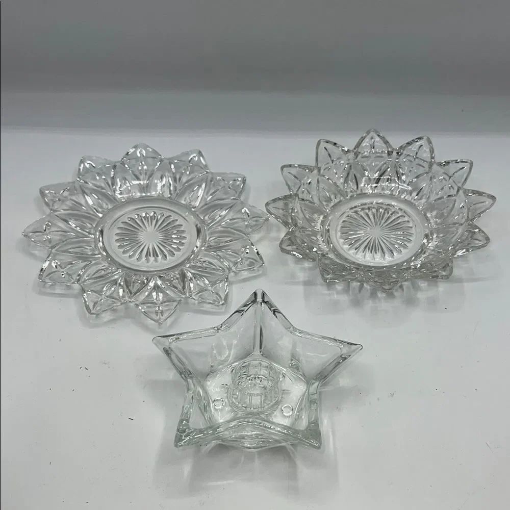 FEDERAL GLASS COMPANY Set of 3 Glass Candle Holders